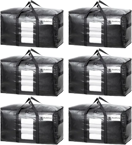 Miniatura 23 de TAILI - Bolsas de mudanza extra grandes, paquete de 10 bolsas negras resistentes para almacenamiento con ventana visible, asas envolventes