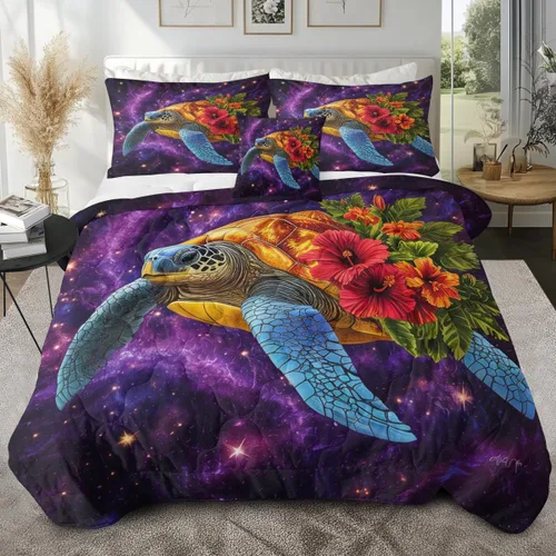 Miniatura 24 de Sleepwish - Juego de edredón con estampado de tortuga, juego de cubrecamas de tortuga hawaiana tamaño Queen en 3D, edredón de playa lindo para cama
