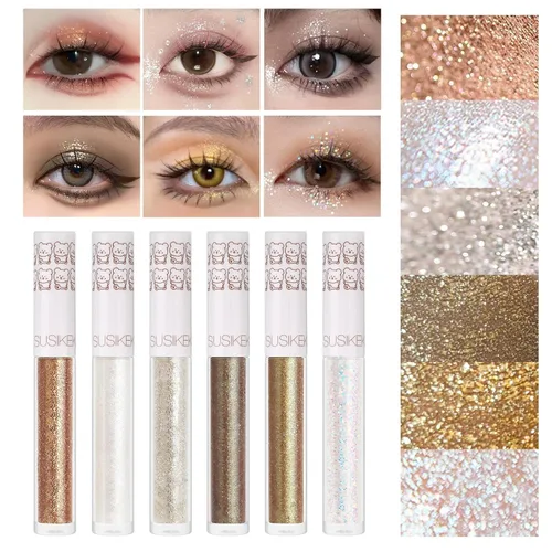 Miniatura 9 de 6 piezas de delineador de ojos con purpurina líquida, maquillaje coreano, sombra de ojos brillo bajo, maquillaje de ojos brillante para San