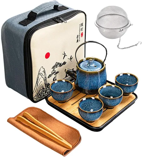 Juego de té chino/japonés, juegos de té para mujeres/adultos, juego de té gongfu/porcelana, bandeja de té y filtro incluidos, adecuado para picnic y