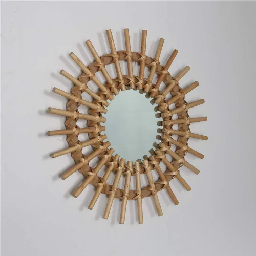 Miniatura 4 de OYPEIP Decoración de cristal colgante de ratán natural pequeño de 12 pulgadas, diseño rústico hecho a mano, innovador espejo de maquillaje redondo