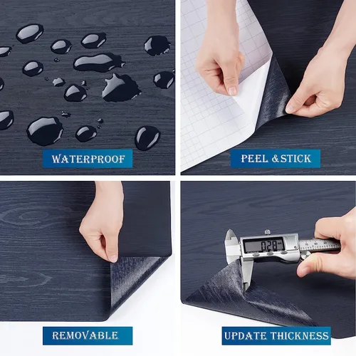 Miniatura 4 de FunStick Papel tapiz de madera teñida azul marino, de 24 x 200 pulgadas, para despegar y pegar, papel de contacto de madera impermeable