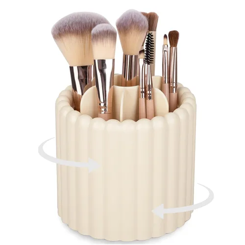Anyoifax Organizador de brochas de maquillaje giratorio 360 con 7 ranuras, organizador de brochas de maquillaje removible, soporte giratorio para