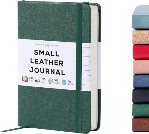 Miniatura 8 de BEECHMORE BOOKS Cuaderno rayado, 5.8 x 8.3 pulgadas, páginas rayadas A5, 160 páginas, diarios de cuero de tapa dura para mujeres, hombres, escritura