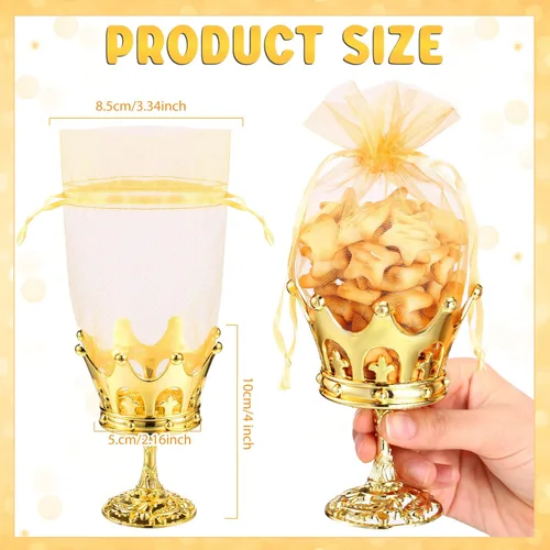 Miniatura 3 de 30 piezas de copa de corona rellenable de oro con bolsa para caja de dulces, regalos de boda, fiesta, contenedor decorativo de almacenamiento