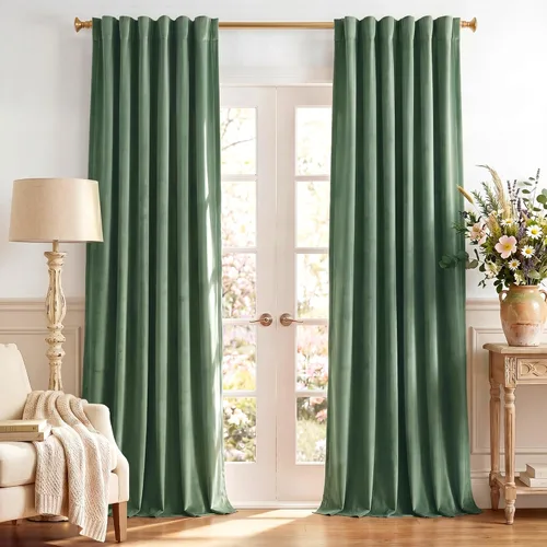 Miniatura 34 de StangH - Cortinas opacas de terciopelo con pestaña trasera, aislamiento térmico, para puerta corrediza, dormitorio, telón de fondo, estudio, teatro