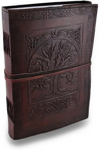 Diario de cuero en relieve, cuaderno de árbol grande para escribir diario de cuero, diario de cuero hecho a mano (Gbag)