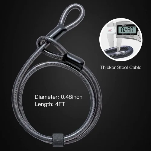 Miniatura 5 de Bloqueo en U para bicicleta de alta resistencia, grillete de 0.630 in y cable de seguridad de 4 pies/6 pies de longitud con soporte de montaje Large