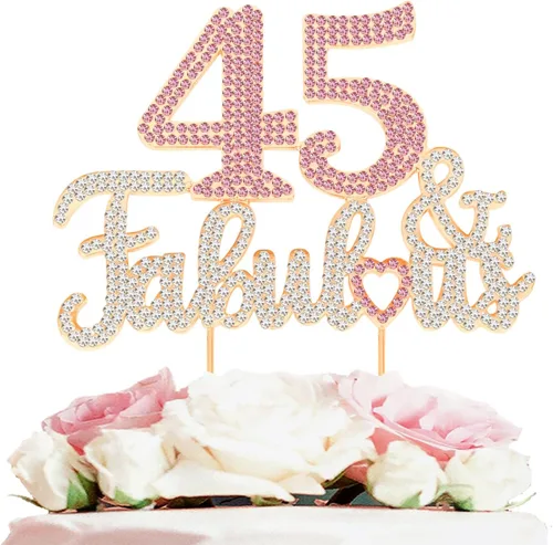 Miniatura 11 de 25 y fabulosa decoración de pastel de diamantes de imitación dorados y rosados – Feliz cumpleaños 25 años saluda a 25 años de edad, decoración
