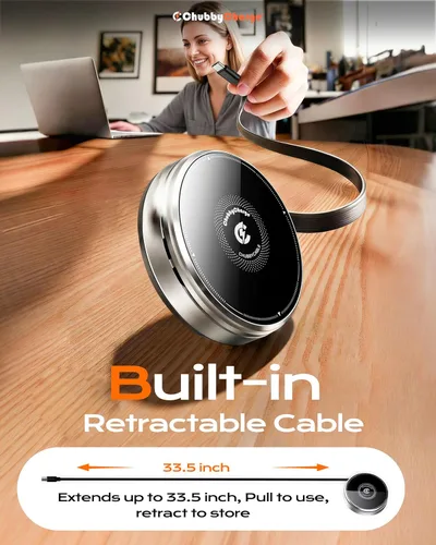 Miniatura 6 de Estación de carga inalámbrica compacta 3 en 1 para iPhone, Apple Watch y AirPods, cargador de viaje plegable magnético con cable USB-C retráctil