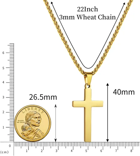 Miniatura 4 de RS Collar de cruz para hombres y mujeres, de 16 a 24 pulgadas, cadena de colgante de cruz de acero inoxidable, regalo religioso