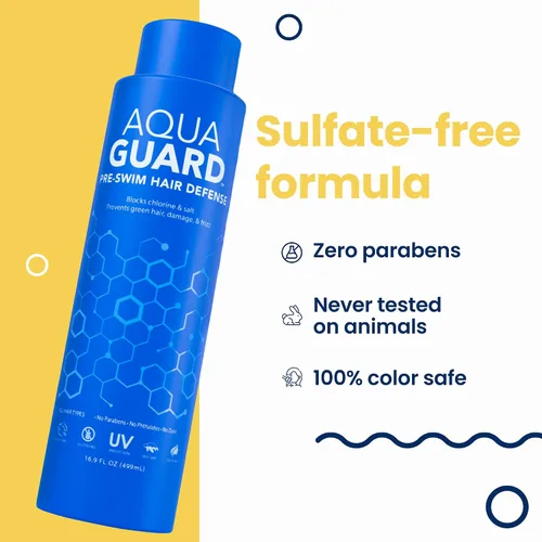 Miniatura 6 de AQUA GUARD Defensa del cabello antes de nadar Tamaño familiar, resultados familiares Previene daños por cloro + suaviza el cabello mientras