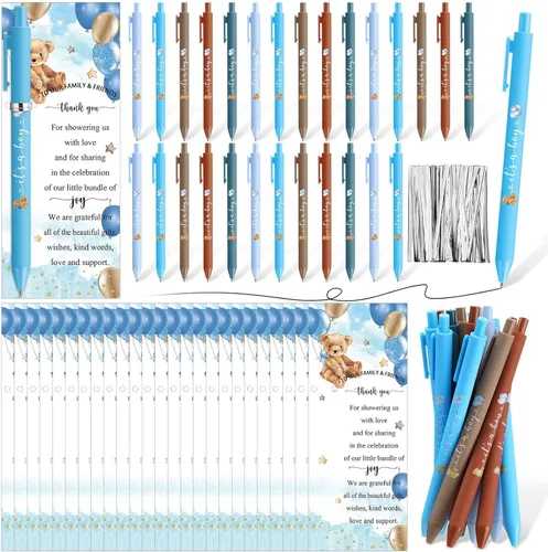 Miniatura 14 de Engrowtic Juego de 25 bolígrafos de regalo para baby shower para invitados con temática oceánica para baby shower, bolígrafos retráctiles