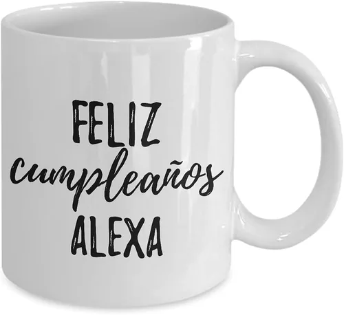 Miniatura 2 de Feliz Cumpleanos Alexa Taza española de feliz cumpleaños con nombre personalizado, taza de café, té, 11 onzas