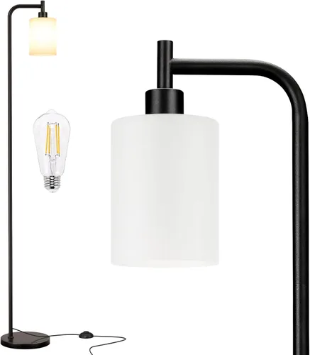 Miniatura 7 de Ziisee Lámparas de pie para sala de estar, lámpara de pie con pantalla de vidrio ámbar, lámpara de pie moderna con bombillas LED, lámpara de pie