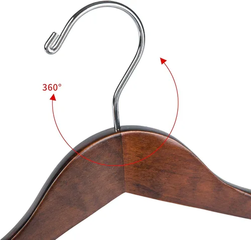 Miniatura 3 de Perchas de madera de lujo con hombros anchos, paquete de 2 unidades, con barra de bloqueo, acabado retro suave, colgador de madera para armario