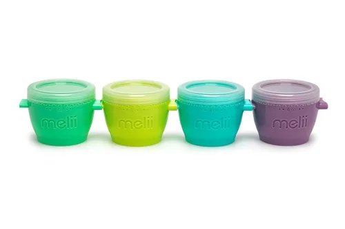 melii Snap & Go Contenedores de almacenamiento de alimentos para bebés, paquete de 4 recipientes apilables de 6 onzas con tapas herméticas, sin BPA,