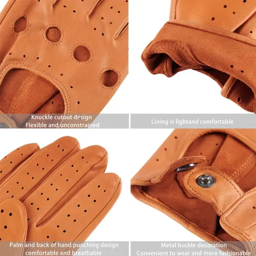 Miniatura 2 de Harssidanzar Guantes de conducción de piel de cordero para hombre GM026