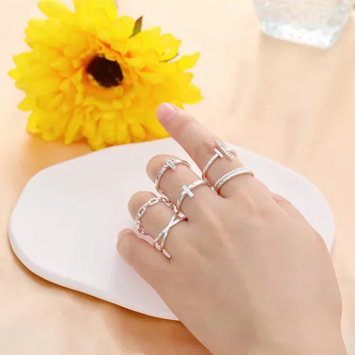 Miniatura 5 de Honsny 14K Gold Plated Stacking Rings Set for Women, Stackable Thumb Rings Thin Dainty Silver Rings for Women Wedding Eternity Band Simple Rose Gold