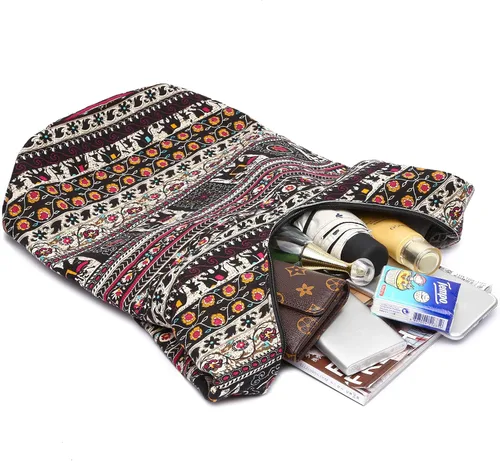Miniatura 213 de Bolsa de hombro para mujer, de lona en estilo hippie/bohemio para llevar cruzada al hombro, disponible en diferentes colores y estampados