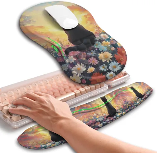 Miniatura 8 de Hokafenle Combinación 2 en 1, reposamuñecas para teclado ondulado y alfombrilla ergonómica para mouse con curvatura, soporte de muñeca para aliviar