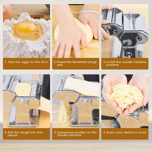 Miniatura 4 de MZTOGR Máquina para hacer pasta con 9 ajustes de grosor ajustable, máquina de fideos 2 en 1, incluye cortador de pasta, accesorio para máquina