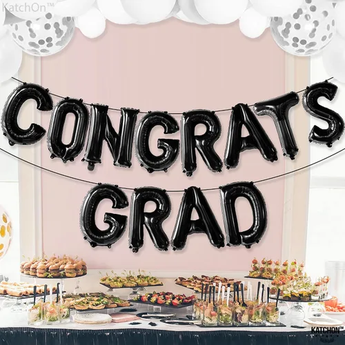 Miniatura 7 de Decoraciones de graduación 2026 Globos negros de graduación de felicitaciones – 16 pulgadas Cartel negro de felicitaciones graduadas Cartel