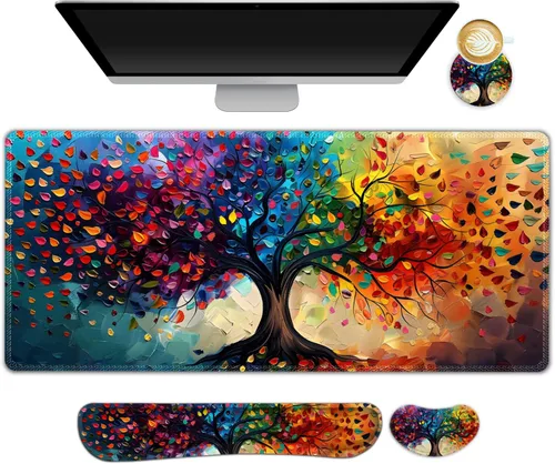 Miniatura 18 de Juego de alfombrilla de mouse grande para juegos, 4 en 1, alfombrilla de escritorio extendida para teclado con reposamuñecas, juego de alfombrilla