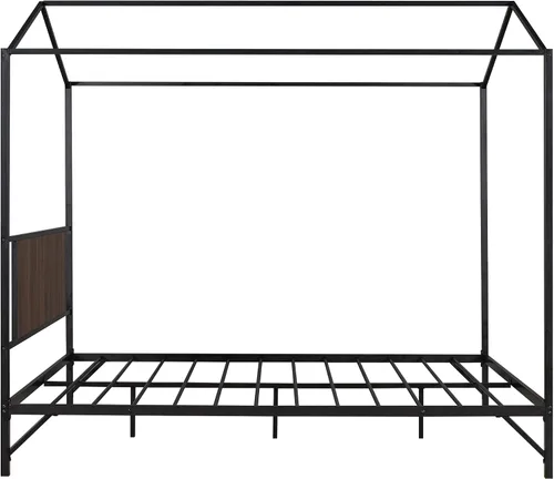 Miniatura 3 de Cama de metal simple con base de tablillas, cama de plataforma tamaño Queen con techo y cabecero, para niños, adolescentes, niños, niñas, uso