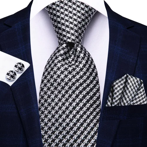 Miniatura 131 de Hi-Tie Corbata clásica de cachemira para hombre con pañuelo y gemelos a cuadros