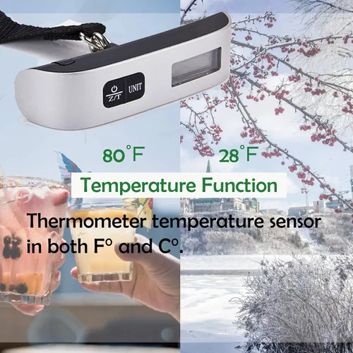 Miniatura 5 de Báscula digital para equipaje 110 libras pintura de goma con sensor de temperatura y función de tara plata batería incluida