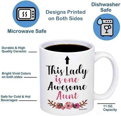 Miniatura 3 de Taza de café This Lady Is One Awesome Aunt – Taza de 11 oz para tía – Taza para cumpleaños, Navidad, Día de la Madre de sobrina, sobrino, familia