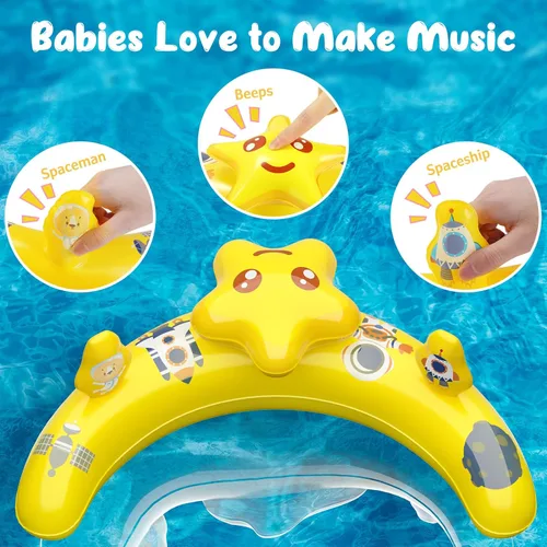 Miniatura 4 de WayEee Flotador de piscina para bebé con toldo UPF50+, flotador de natación inflable, asiento de seguridad ajustable, consola de juegos de juguete