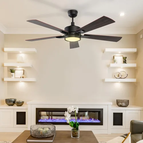 Miniatura 8 de SMAAIR Ventilador de techo inteligente con luz de 52 pulgadas, control remoto de 10 velocidades/aplicación, luz LED regulable moderna, motor CC