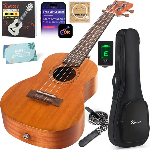 Miniatura 11 de Kmise Ukelele profesional para adultos principiantes, lección en línea gratuita, ukelele soprano de caoba de 21 pulgadas con kit de iniciación