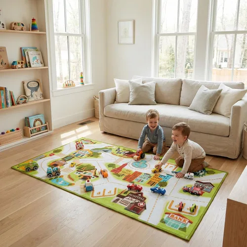 Miniatura 7 de Alfombra de juego para niños con bolsa de almacenamiento, grande de 55 x 26 pulgadas, alfombra de juego de actividades para jugar en el suelo