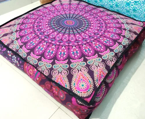 Miniatura 65 de CRAFT KALA Funda de cojín con diseño de mandala, funda de cojín para asiento, hippie, decorativo, bohemio, otomano, de algodón, indio, para sala