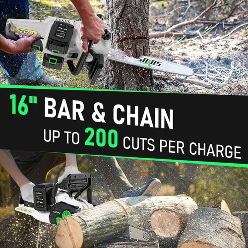 Miniatura 5 de SOYUS Motosierra inalámbrica sin escobillas de 40 V y 16 pulgadas con batería y cargador, motosierra a pilas con tensión automática y lubricación