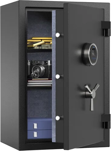 Miniatura 8 de RPNB Caja de seguridad biométrica ignífuga de lujo, huella digital ignífuga, resistente al agua, con pantalla táctil, estante extraíble y mango de 3