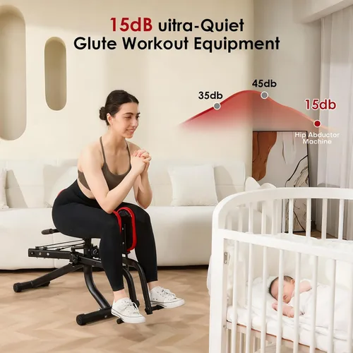 Miniatura 7 de Máquina Abductora y Aductora de Cadera para Gimnasio en Casa, Sistema de Entrenamiento de Muslo Interno y Externo y Glúteos Negro