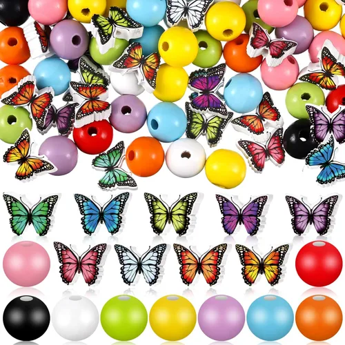 Miniatura 8 de Tradder 200 cuentas redondas de verano de flamenco, cuentas de madera con hojas de palma pulidas hawaianas tropicales para hacer joyas, manualidades