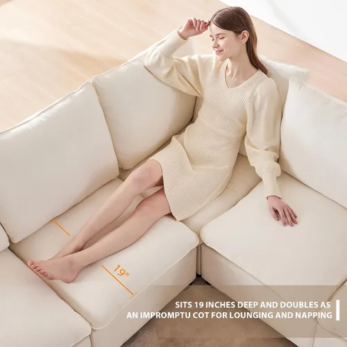 Miniatura 7 de Sofá modular de 117 pulgadas, sofá modular de felpilla en forma de U con otomana móvil, moderno sofá modular de 7 asientos para sala de estar, Beige