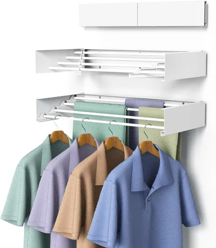 Estante de secado de ropa plegable, para montar en la pared, estante de secado plegable, ahorro de espacio, 31.5 pulgadas de ancho, 13.2 pies