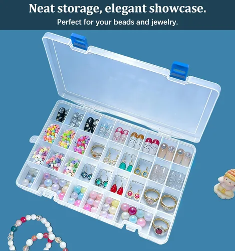 Miniatura 2 de Qualsen Paquete de 3 cajas organizadoras de plástico de 34 rejillas con divisores ajustables, caja de aparejos de pesca y caja organizadora