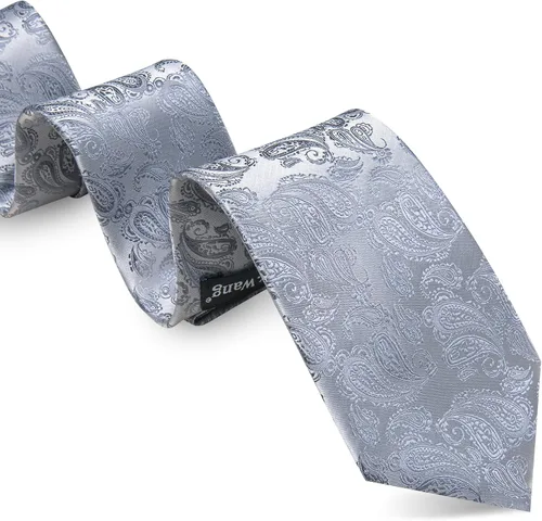 Miniatura 77 de Barry.Wang - Juego de corbata de seda para hombre, diseño de cachemira, pañuelo y gemelos de bolsillo