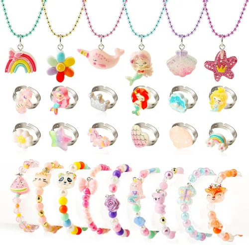 Juego de joyas para niñas pequeñas, joyas de princesa para niñas pequeñas de 4-6 3-5, regalos para niñas de 5 años juguetes, collares de juego para