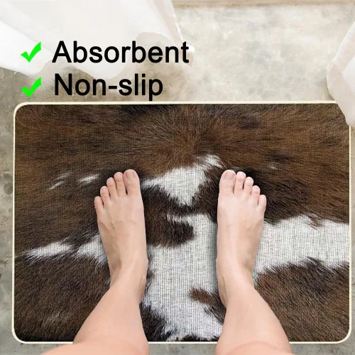 Miniatura 3 de TOMWISH Alfombra con estampado de vaca, tapete de cocina de piel de vacuno para piso, 2 piezas, diseño de vaca occidental, antideslizante