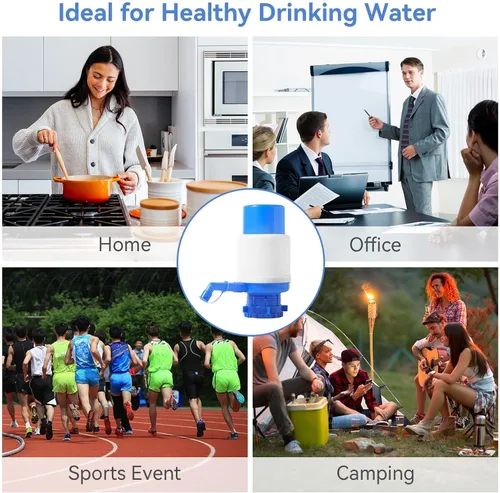 Miniatura 2 de Bomba de botellas de agua, bomba de jarra de agua portátil azul, dispensador de agua manual con un tubo extra corto que se adapta a la mayoría