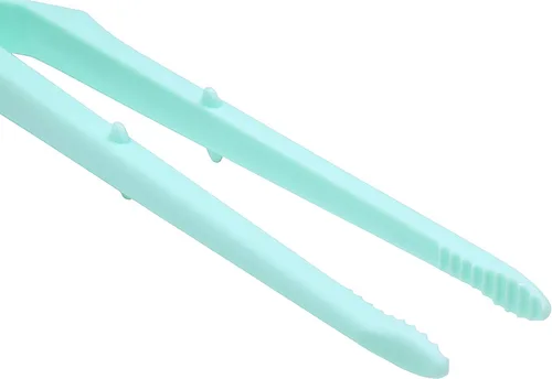 Miniatura 2 de Seki Japan Chip Tong, 5.5 pulgadas, mini pinza para alimentos, cuerpo de plástico azul claro, puntas dentadas con estuche para papas fritas, dulces