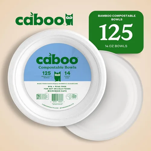 Miniatura 2 de Caboo Cuencos desechables de papel de bambú, paquete de 125 cuencos biodegradables resistentes de 14 onzas, cuenco compostable, cuenco de fiesta